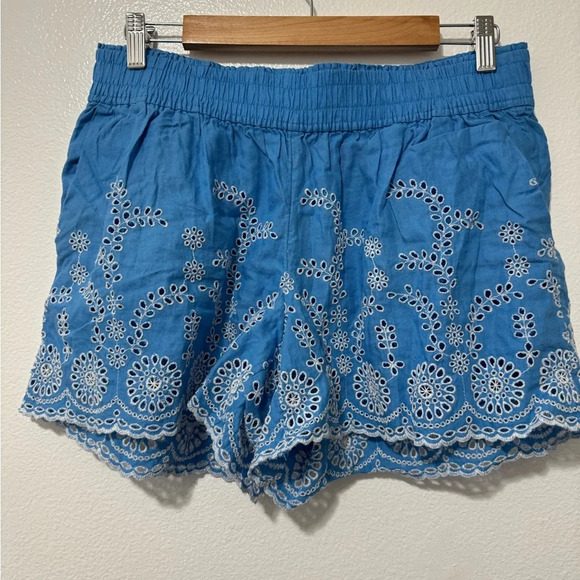 J. Crew women’s blue floral embroidered linen cotton breathable shorts medium - Picture 2 of 6